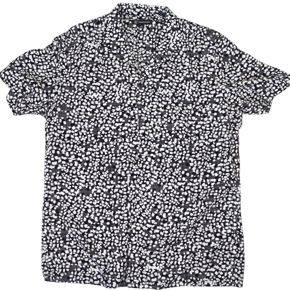 Men’s Silky Grey & White Abstract Print Button Down Loop Collar Shirt, Medium - Picture 8 of 8